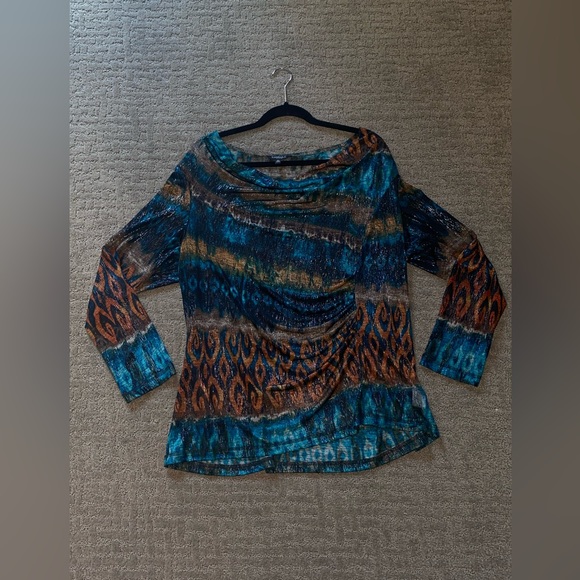 Blue, Brown, and Gold Sparkly Top. - Picture 5 of 5